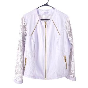 Peter Nygard Women Lace Sleeve Faux Leather Jacket